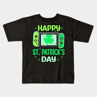Video Gamer Funny Shamrock Happy St Patrick's Day Kids T-Shirt